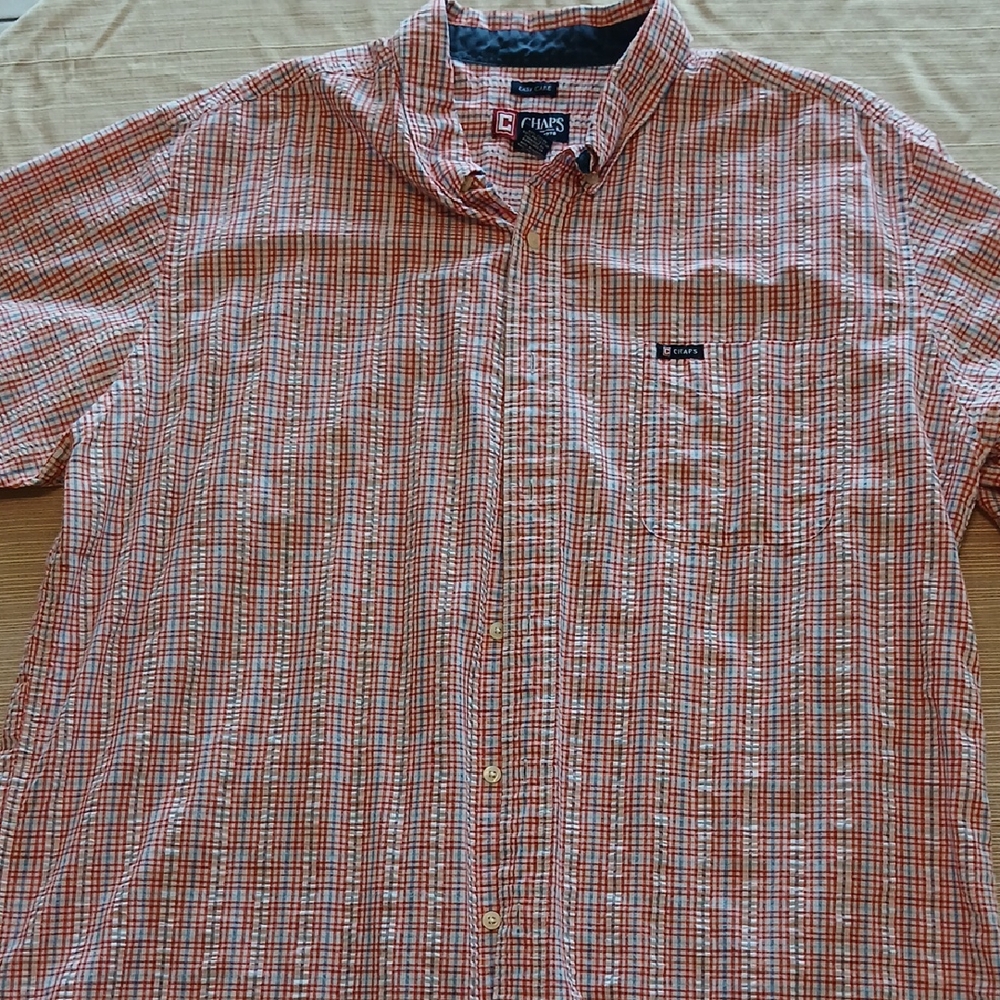 Men's Chaps XXL Red Plaid Shirt Casual, short sleeve, button down